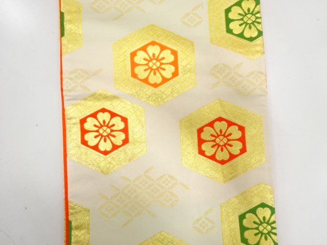  アンティーク　花亀甲模様織り出し子供帯（材料）